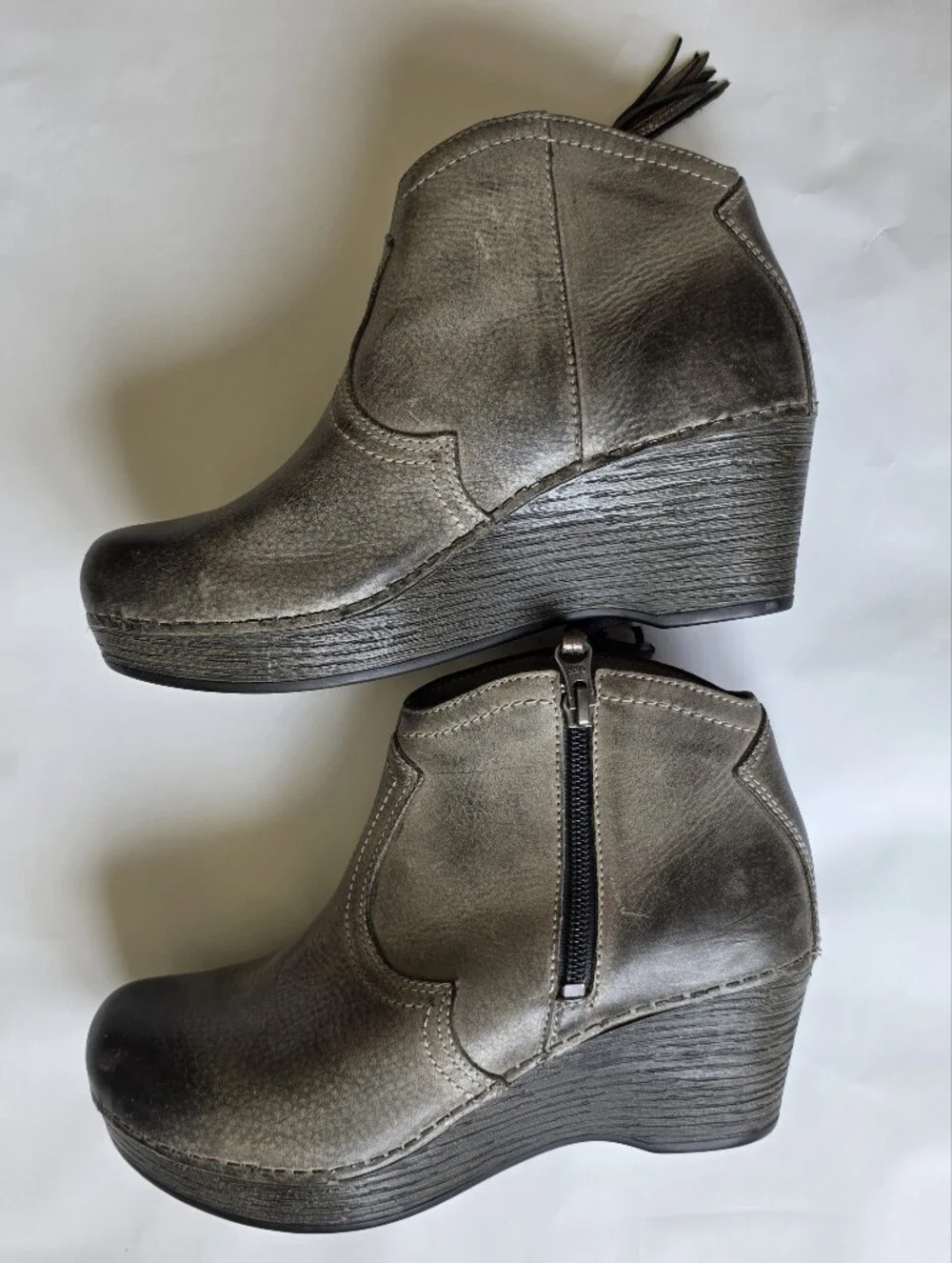 Wedge Ankle Booties in Gray with Tassel Zip DANSKO
